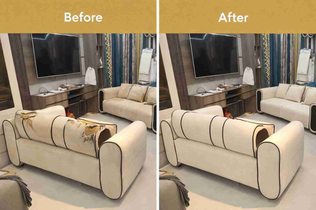 Cushion repair transformation in living room