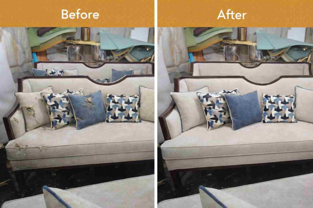 Sofa restoration before and after