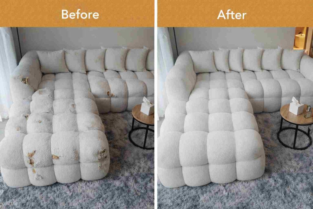 Sofa restoration comparison: before and after